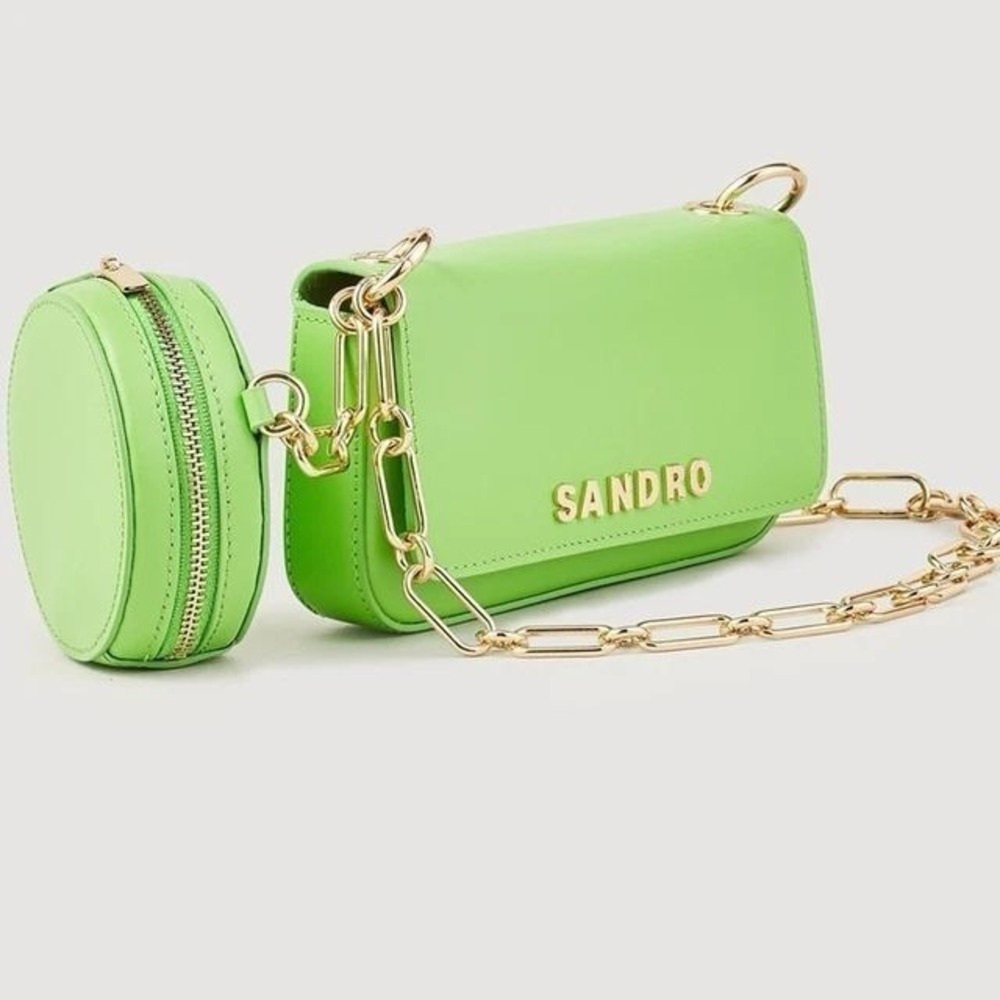 NWT $360 MSRP Sandro Totemo Leather Bag - Vert Pomme Green Gold Chain